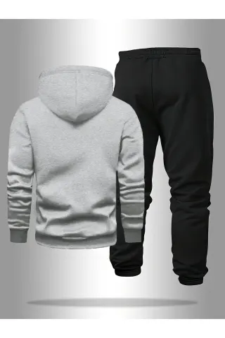 Unisex Oversize Kapüşonlu Hoodie & Jogger Eşofman Altı Takımı Yazılı Desenli - Gri - görsel 2
