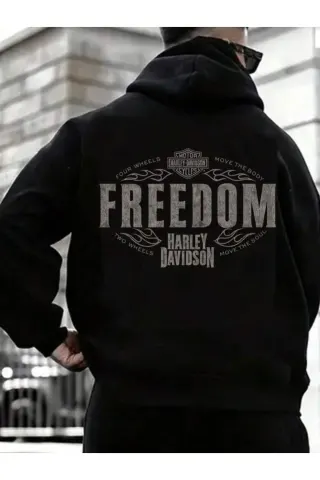 Freedom Lettering Print Unisex Hooded Sweatshirt - Black - image 1