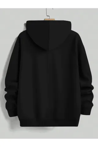Unisex Oversize Kapüşonlu Sweatshirt Maybe Yazılı - Siyah - görsel 2