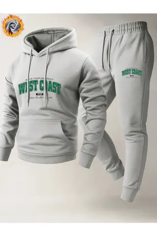 West Coast Print Fleece-Lined Unisex Tracksuit - Grey - image 1