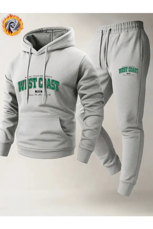 West Coast Baskılı Polar Astarlı Unisex Eşofman Takımı - Gri