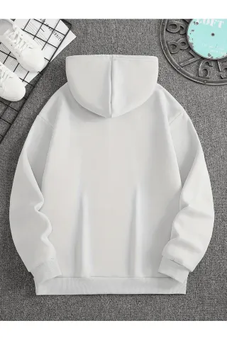Unisex Oversize Hooded Sweatshirt with Heart Rhythm Pattern - White - image 2
