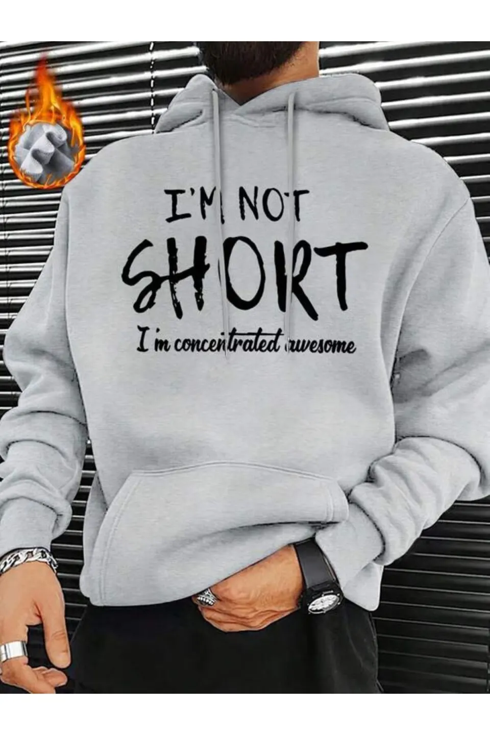 I'm Not Short Lettering Unisex Hooded Sweatshirt - Grey