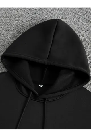 Katana Baskılı Unisex Siyah Oversize Kapüşonlu Sweatshirt Hoodie - Siyah - görsel 3
