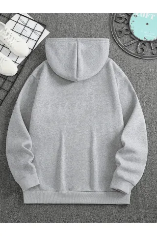 Unisex Oversize Kapüşonlu Sweatshirt Milano Italy Yazılı - Gri - görsel 2