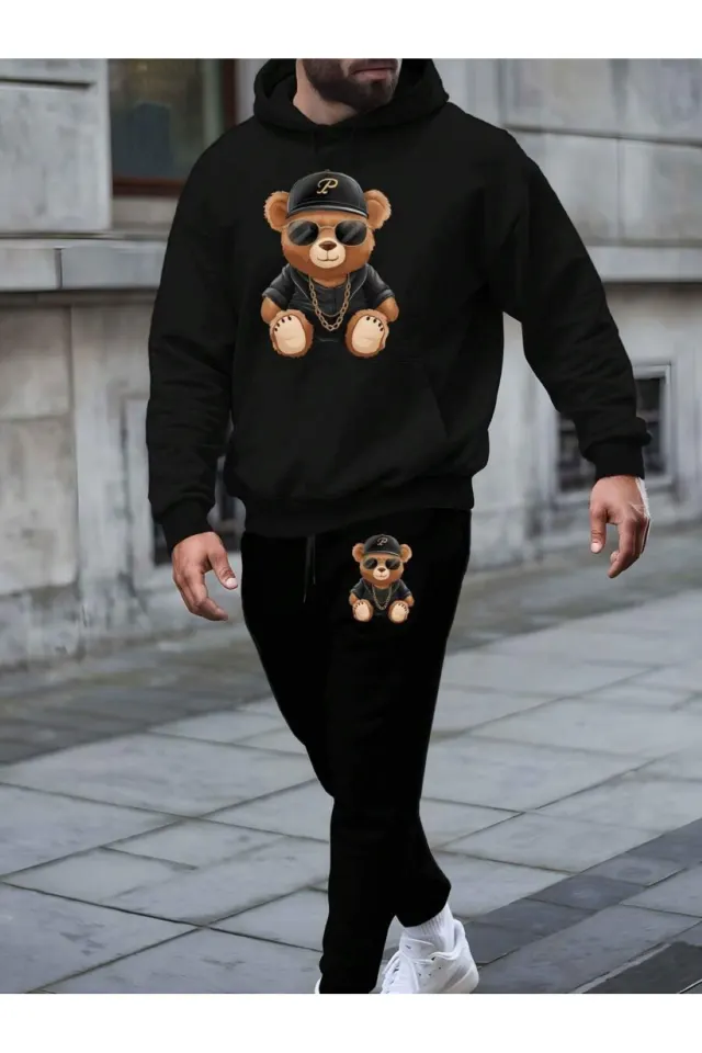 Teddy Gang Baskılı Unisex Eşofman Takımı - Siyah