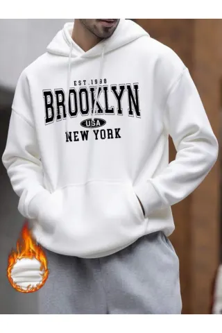 Brooklyn USA New York Print Unisex Hoodie - White - image 1
