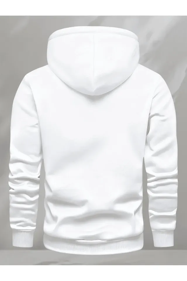 Unisex Oversize Kapüşonlu Sweatshirt Şimşek Desenli - Beyaz