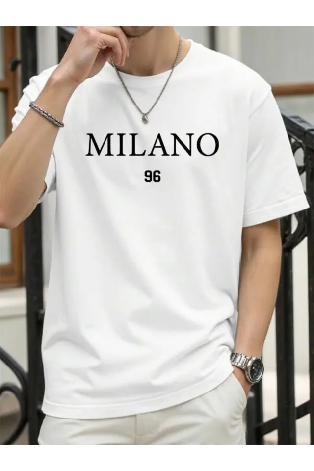 Milano 96 Baskılı Unisex Tişört - Beyaz