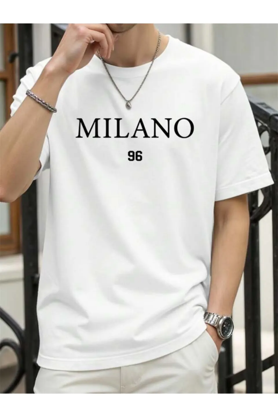 Milano 96 Baskılı Unisex Tişört - Beyaz