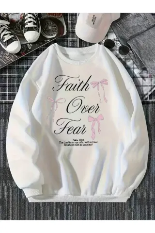 Faith Over Fear Print Unisex Sweatshirt - White - image 1