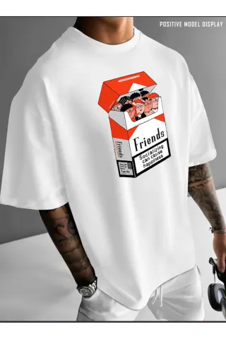 FRENDSFRENDS Baskılı Streetwear Unisex Premium T-Shirt - Beyaz - görsel 1
