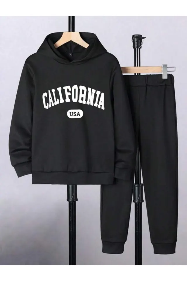 California USA Baskılı Unisex Eşofman Takımı - Siyah