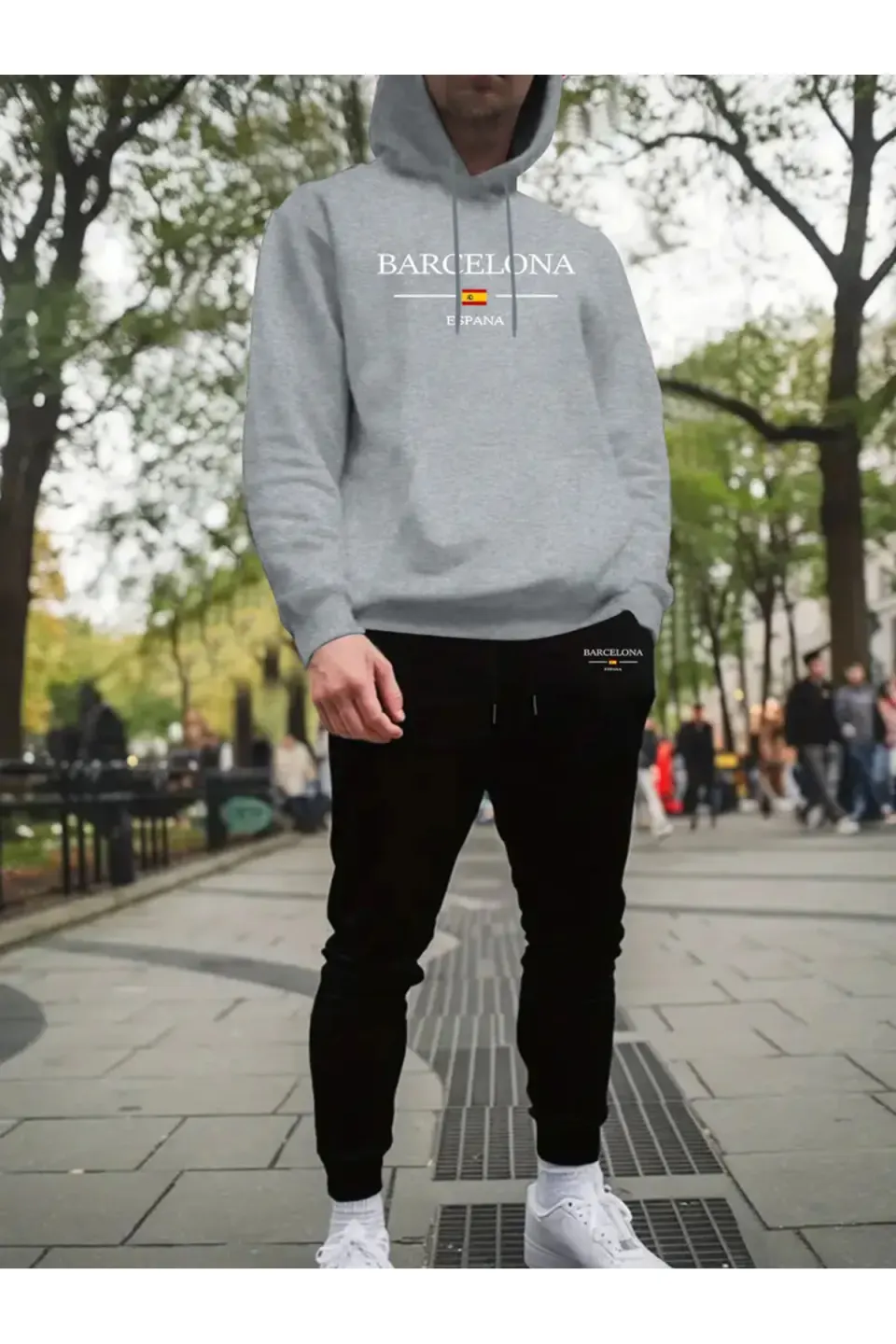 Unisex Barcelona España Hooded Sweatshirt + Jogger Tracksuit - Grey