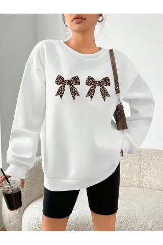Printed Collar Sweatshirt - White - image 1