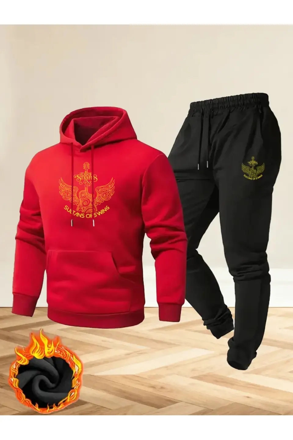 Unisex Oversize Sultans Of Swing – Gold Wing Print Hoodie & Jogger Tracksuit - Red