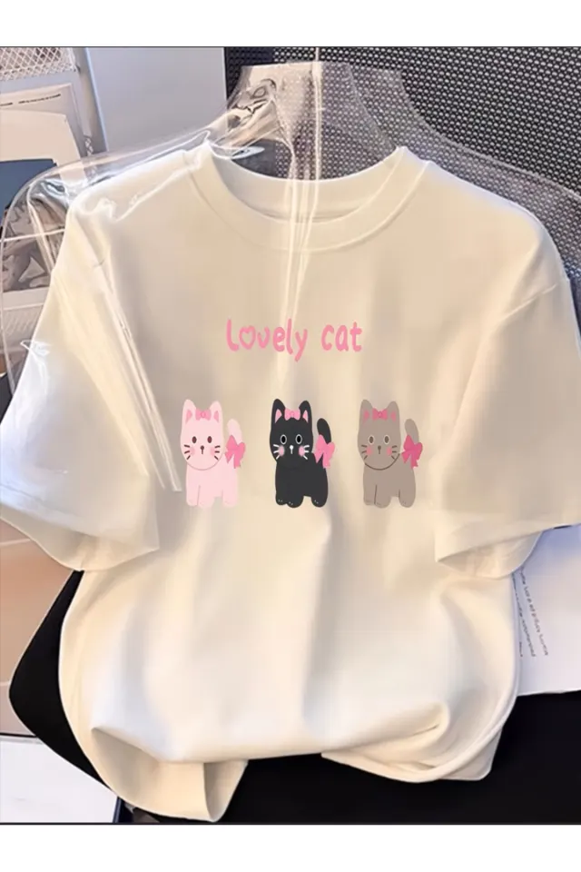 LOVLY CAT Streetwear Unisex Premium T-Shirt - Beyaz