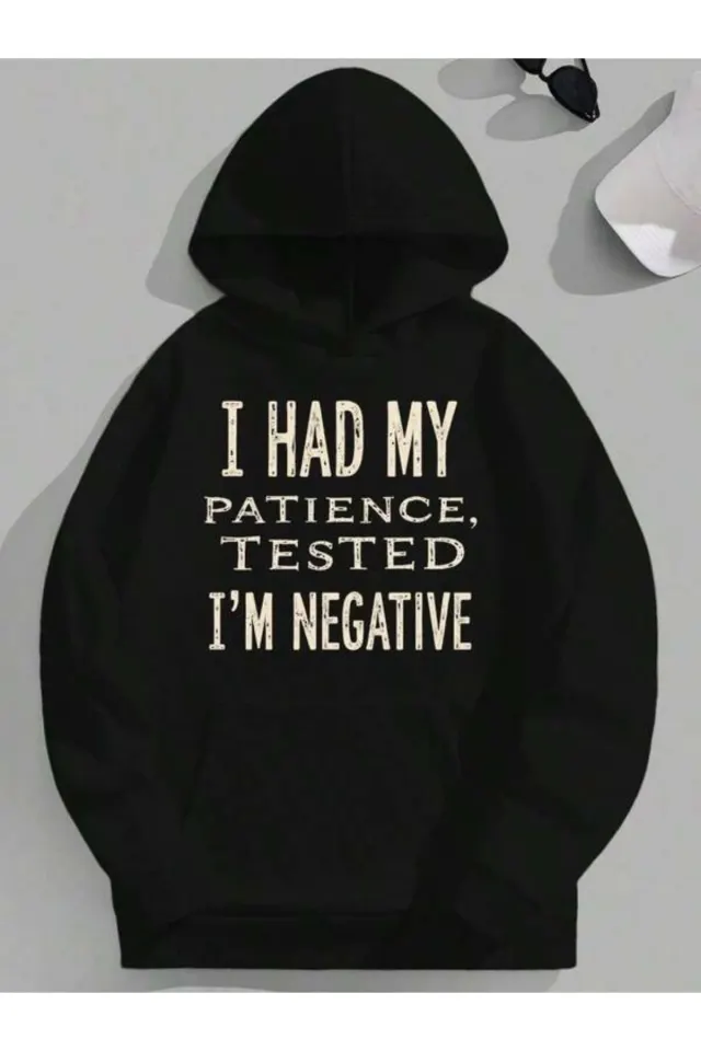Sabır Testi Baskılı Unisex Kapüşonlu Sweatshirt - Siyah