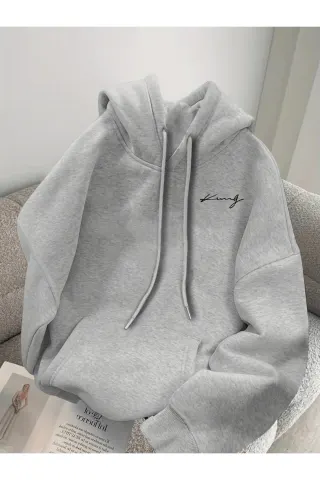 Unisex Oversize Hooded Sweatshirt with King Lettering - Grey - image 1
